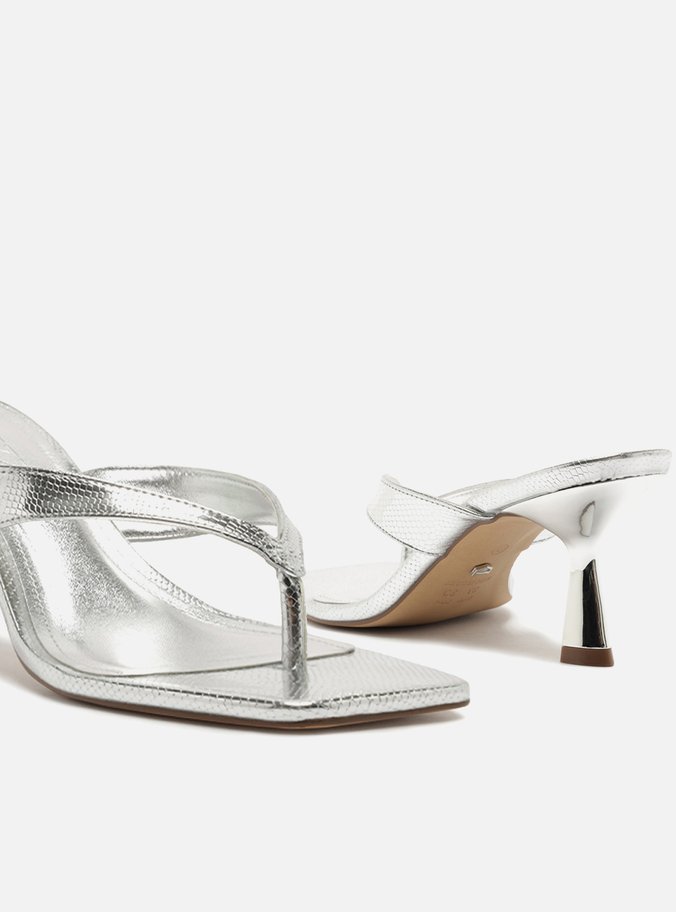Tamanco Prata Snake Salto Fino Flip Flop