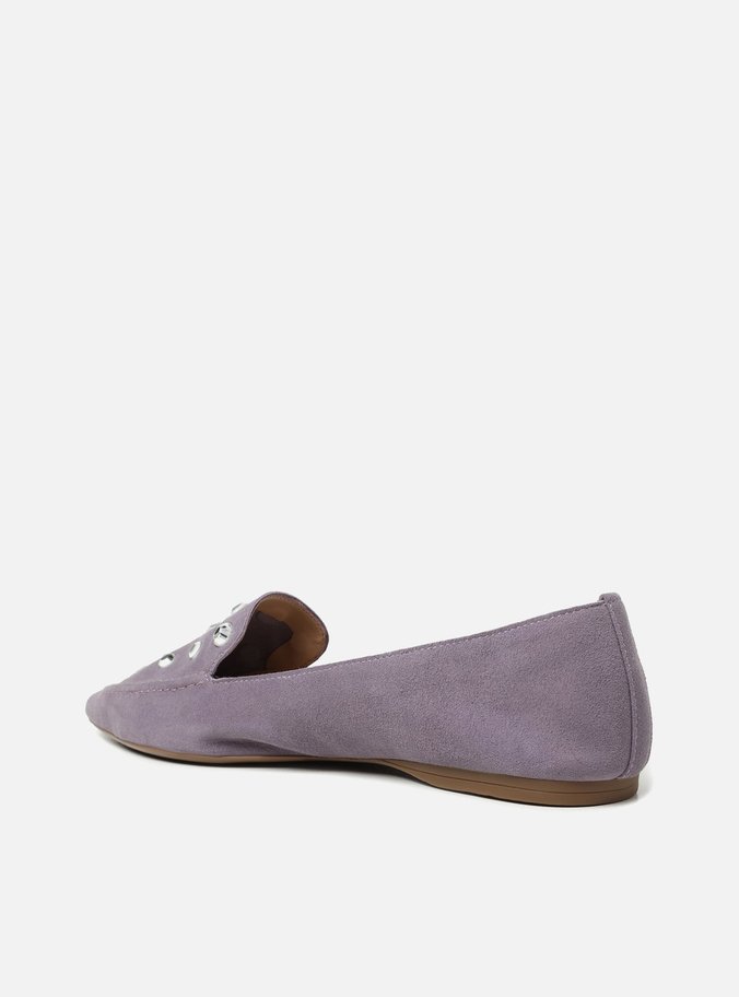 Mocassim Roxo Couro Salto Rasteiro Strass