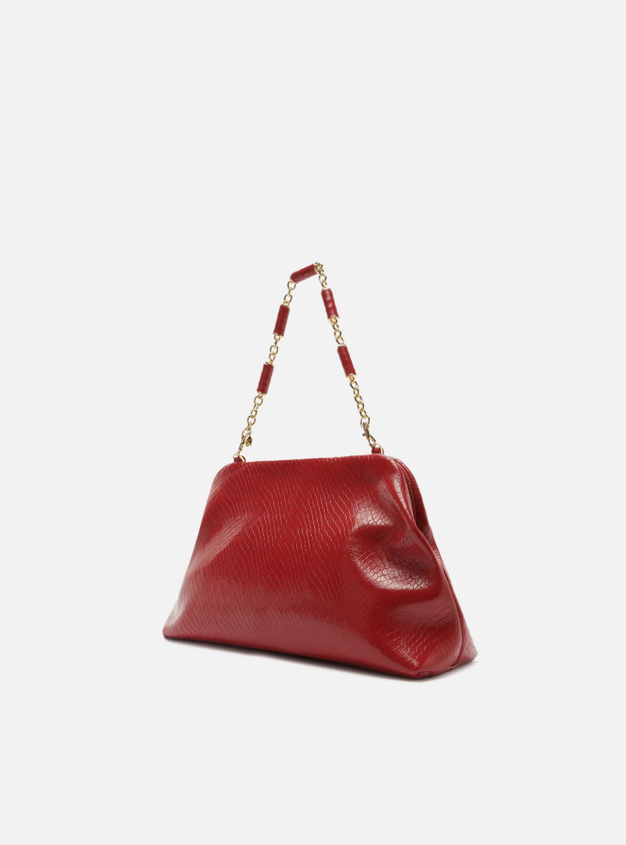 Bolsa Clutch Vermelha Couro Média Snake Corrente — foto 2