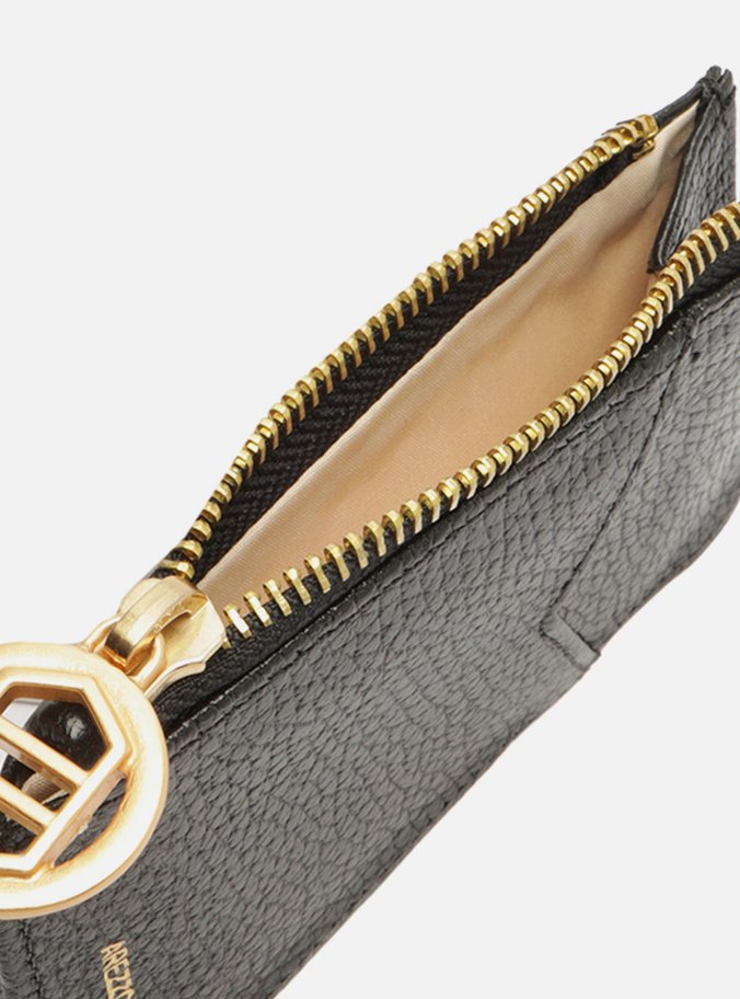 Porta-Cartão Preto Couro Bolso Zíper