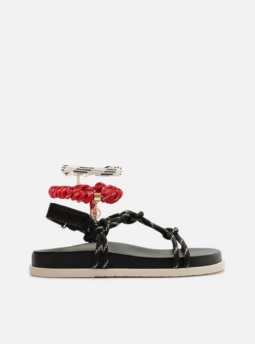 Sandália Papete Preta Couro Custom Anklet