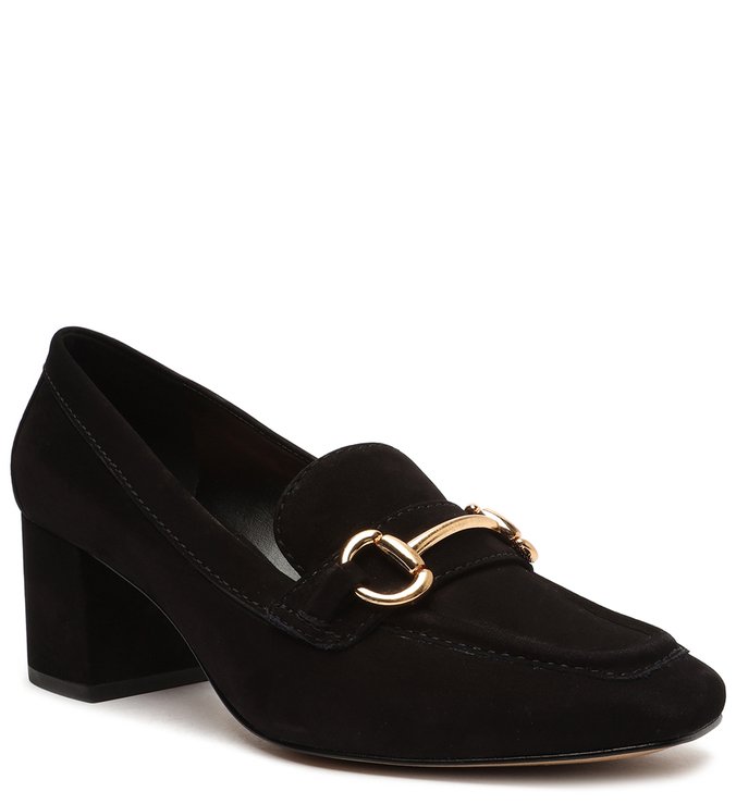 Mocassim Preto Nobuck Salto Bloco