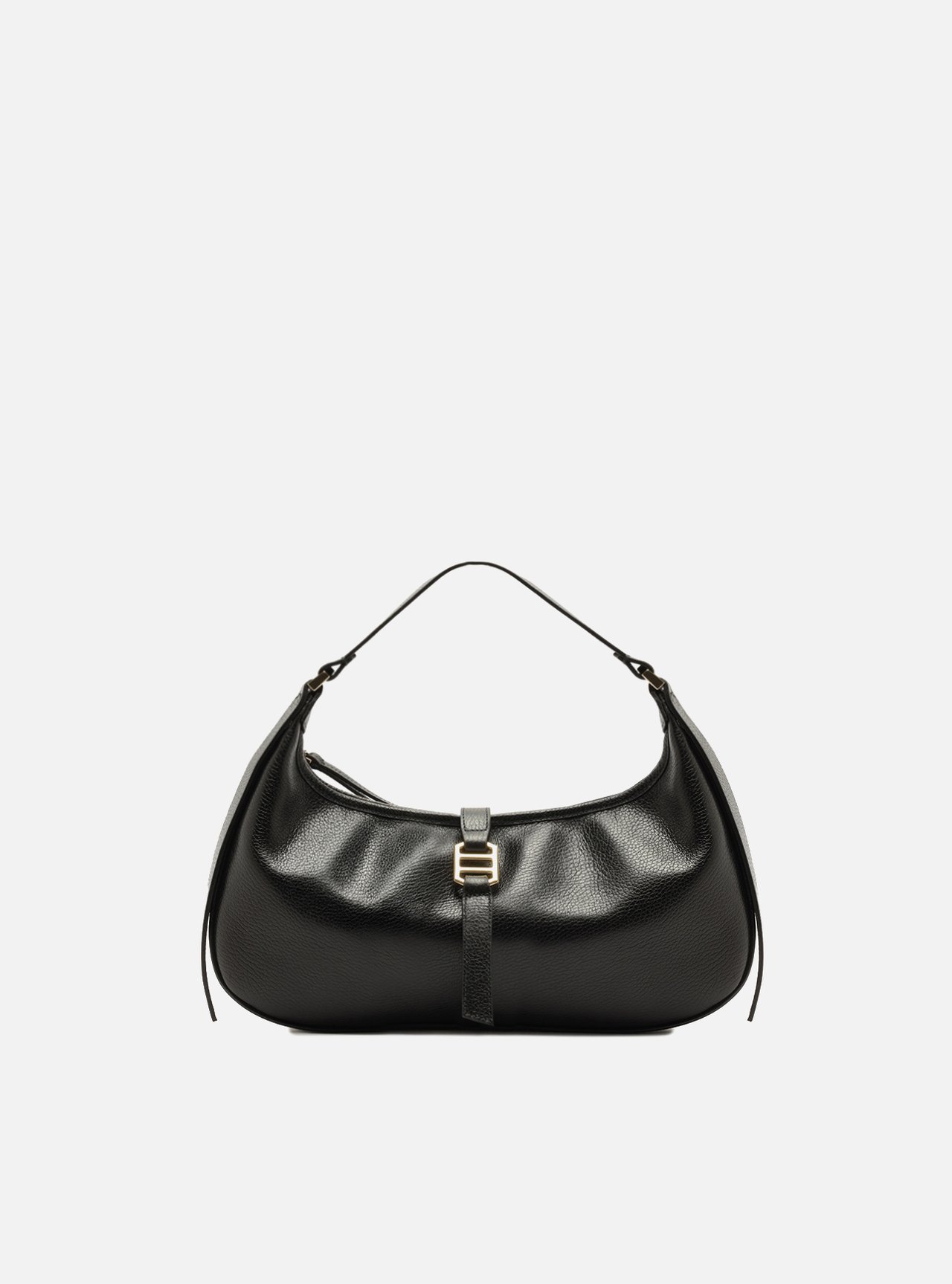 Bolsa Shoulder Preta Couro Média Metais Dourados — foto 1