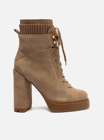 Bota Marrom Acamurçada Cano Curto Amarração Knit