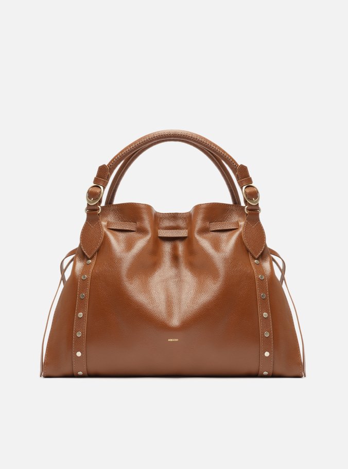 Bolsa Tote Marrom Couro Grande Rebites