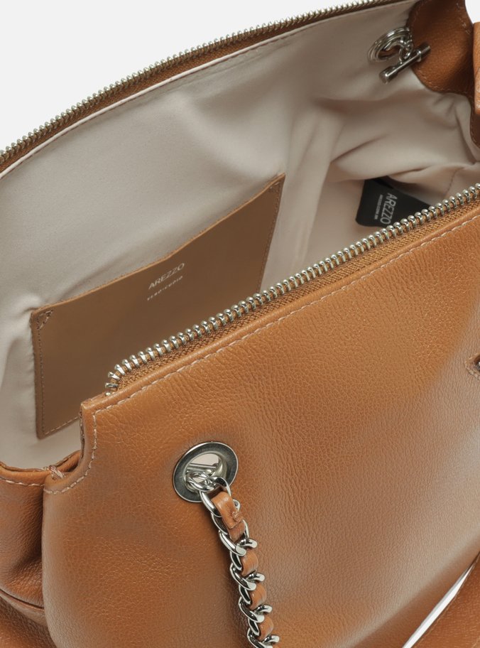 Bolsa Tote Marrom Couro Média Lapela Metal