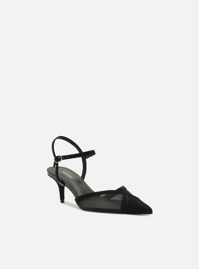 Scarpin Preto Tela Salto Baixo