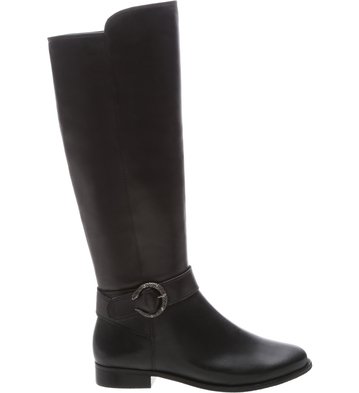 Bota Couro Cano Longo Fivela Retro Preta