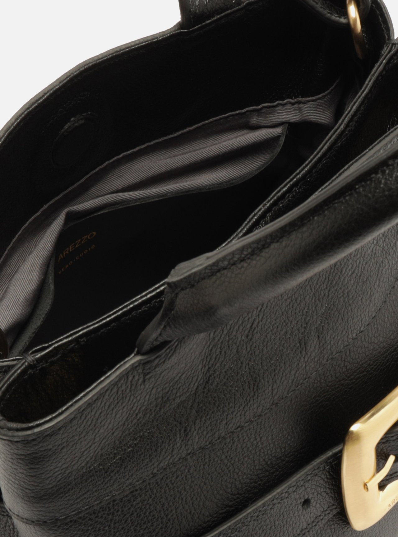 Bolsa Tote Preta Couro Média Fivela Dourada — foto 4