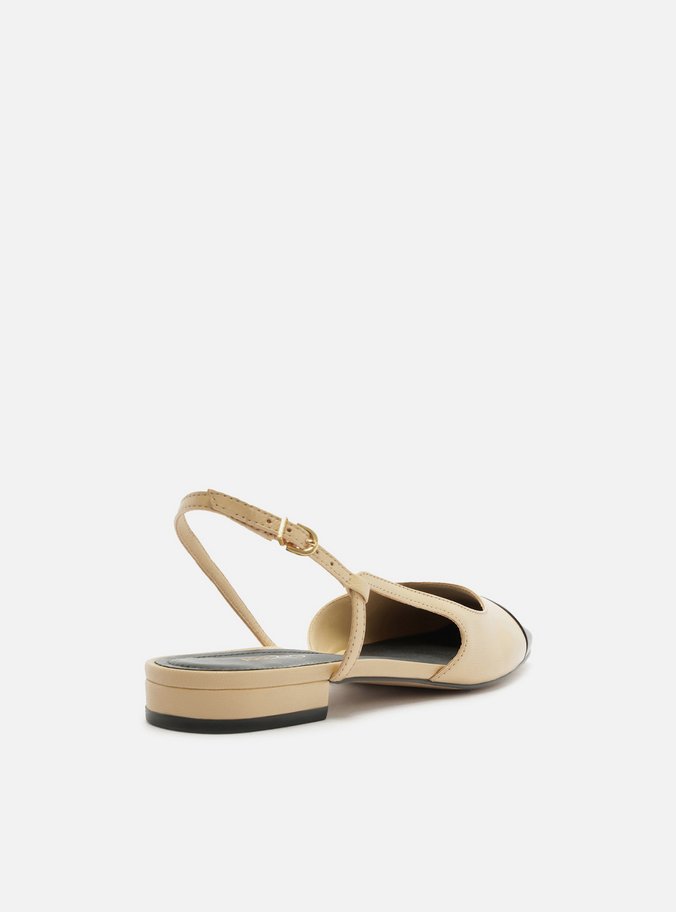 Sapatilha Nude Couro Bico Quadrado Cap Toe