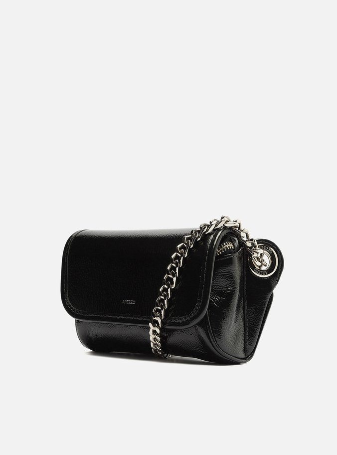 Bolsa Tiracolo Preta Couro Shine Pequena