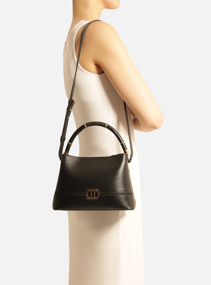 Bolsa Tote Preta Couro Pequena Anéis