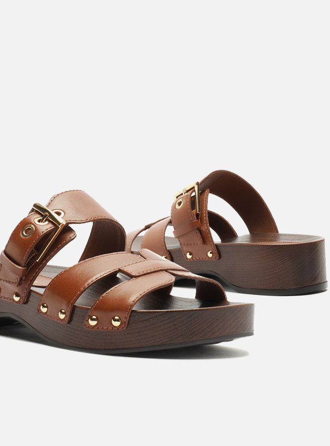 Sandália Clog Marrom Couro Flatform Lauren