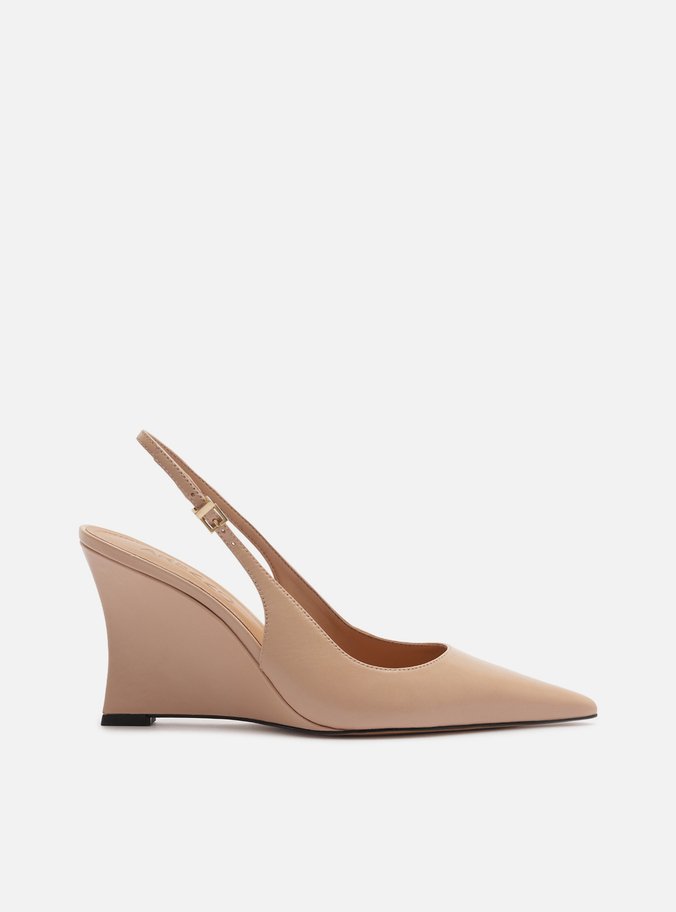 Scarpin Bege Rosado Couro Salto Alto Anabela Slingback