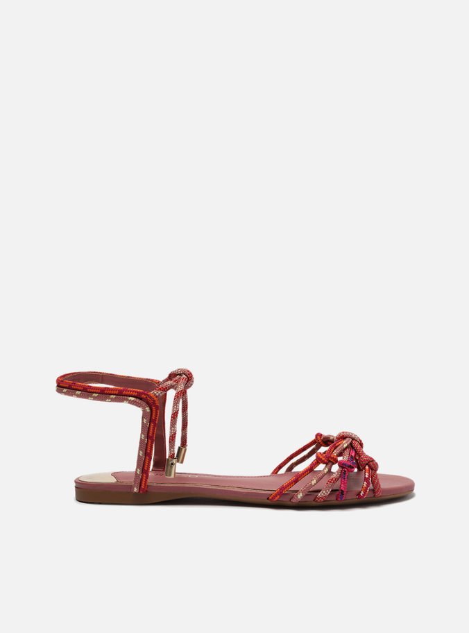 Sandália Rasteira Roxa Tiras Cordão