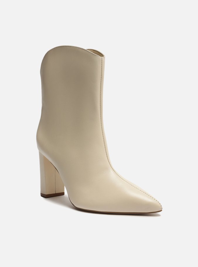 Bota Off-White Couro Cano Curto Salto Alto Western