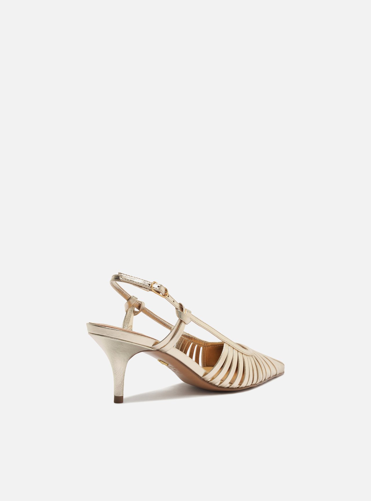 Scarpin Dourada Salto Fino Fivela Slingback — foto 3