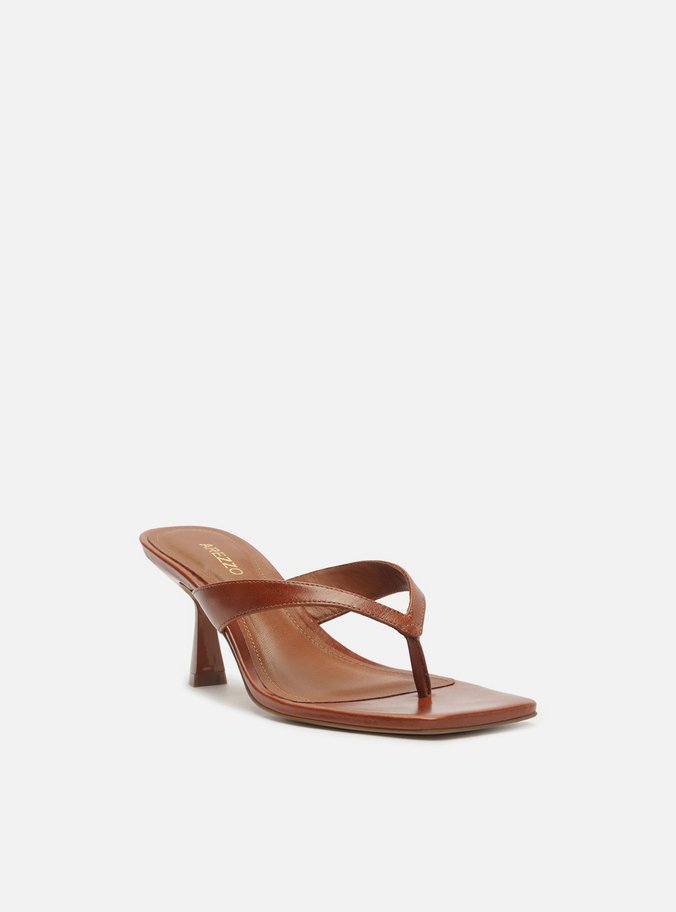 Tamanco Marrom Couro Salto Fino Flip Flop