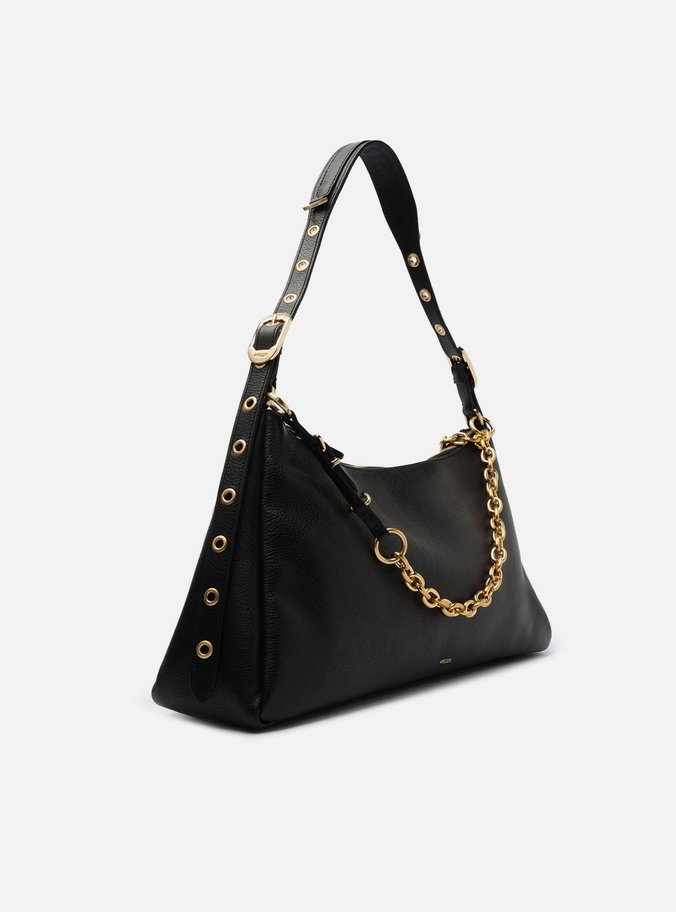 Bolsa Tiracolo Preta Couro Grande Bag Charm