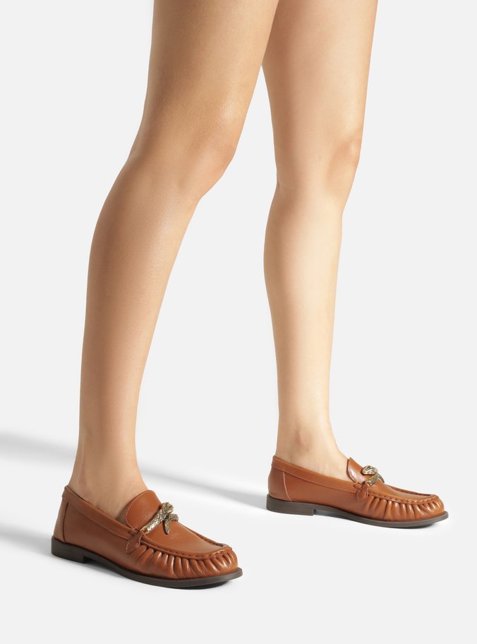Mocassim Marrom Couro Metal Snake