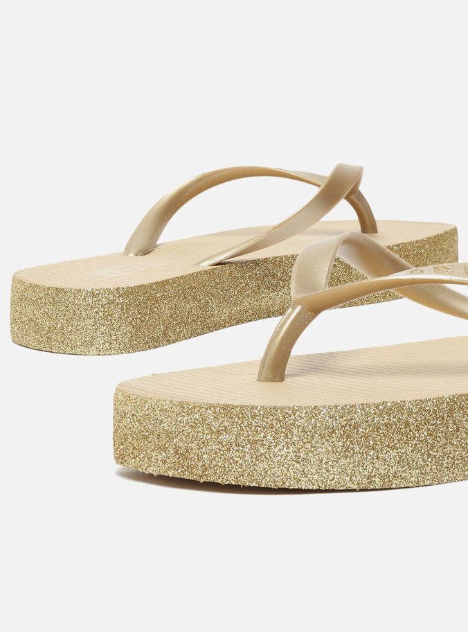 Chinelo de Dedo Dourado Brilho Flatform Brizza