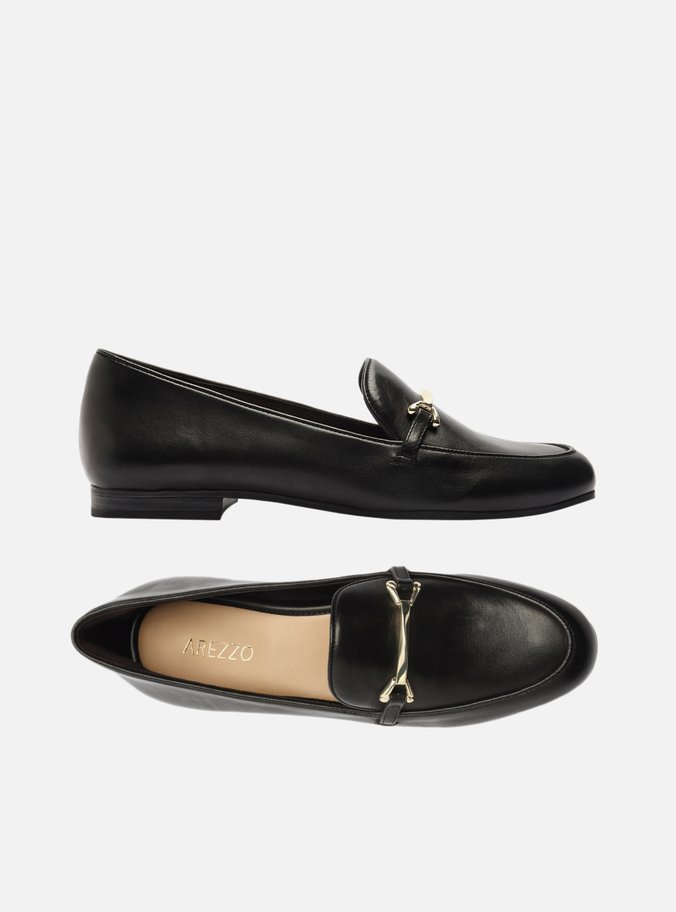 Mocassim Couro Rasteiro Fivela Preto