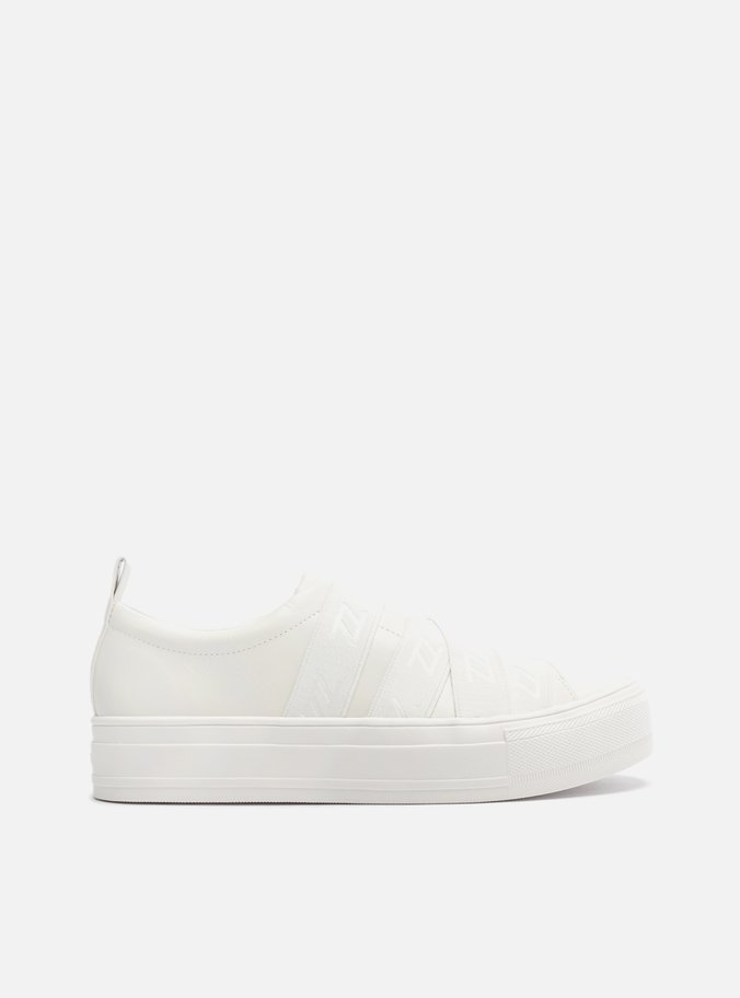 Slip On Branco Couro Flatform Elásticos