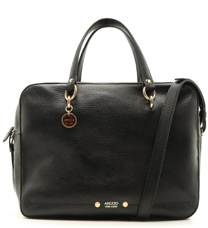 Bolsa Bowling Couro Beatriz Grande Preta