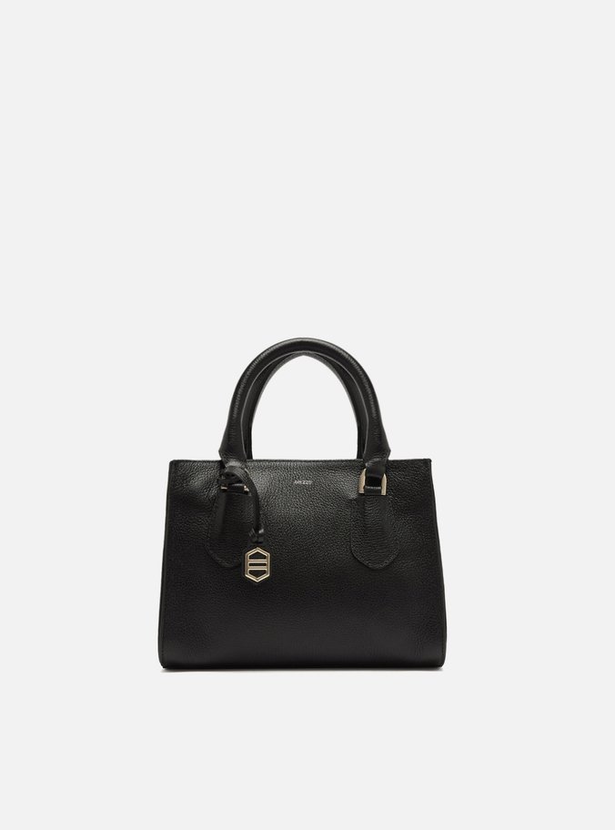Bolsa Tote Preta Couro Pequena Bag Charm Metal