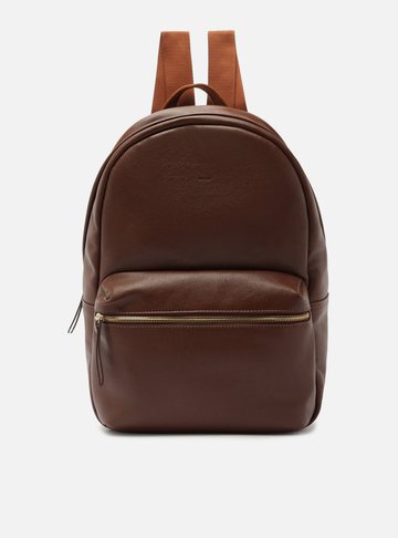 Mochila Marrom Couro Grande Bolso Frontal