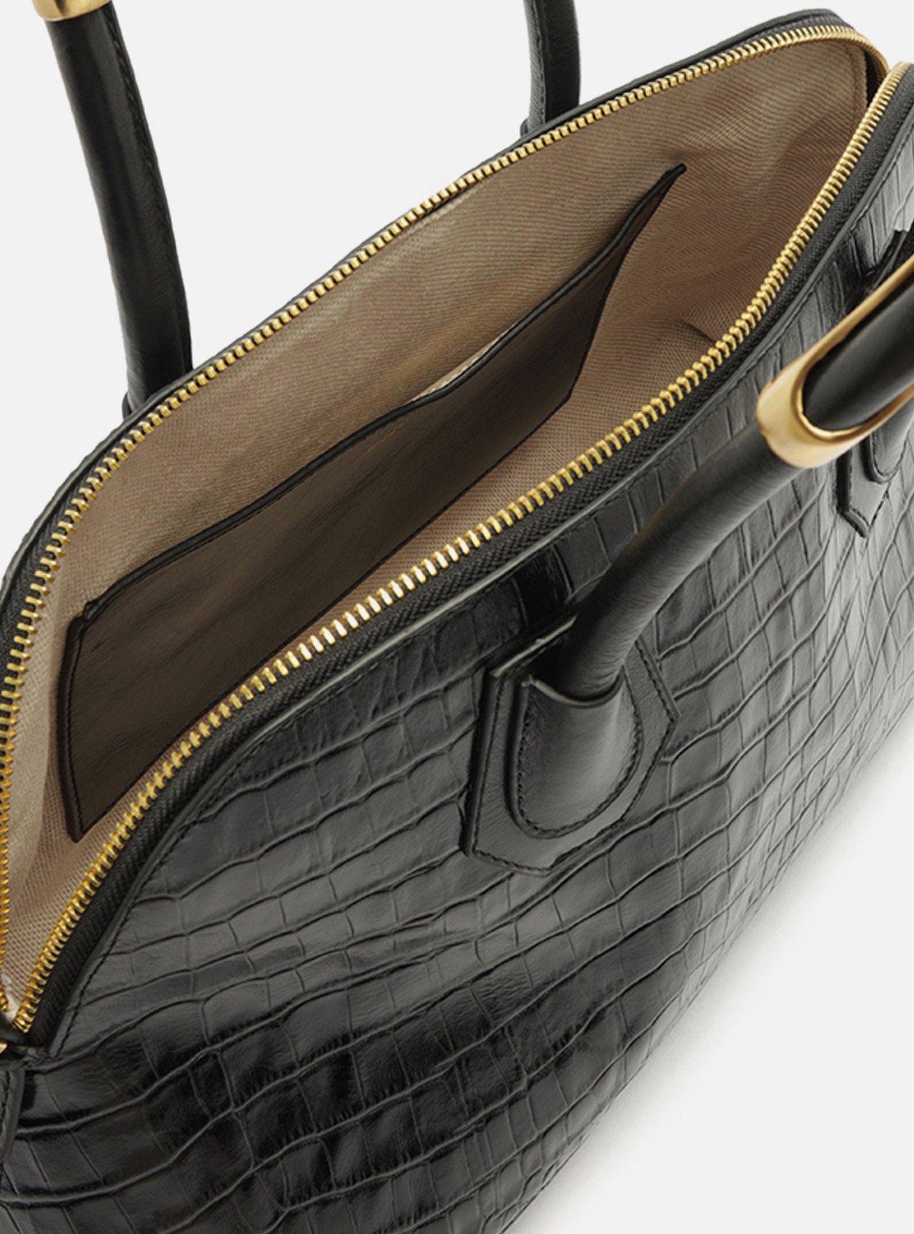 Bolsa Tote Preta Couro Grande Croco Metais — foto 4