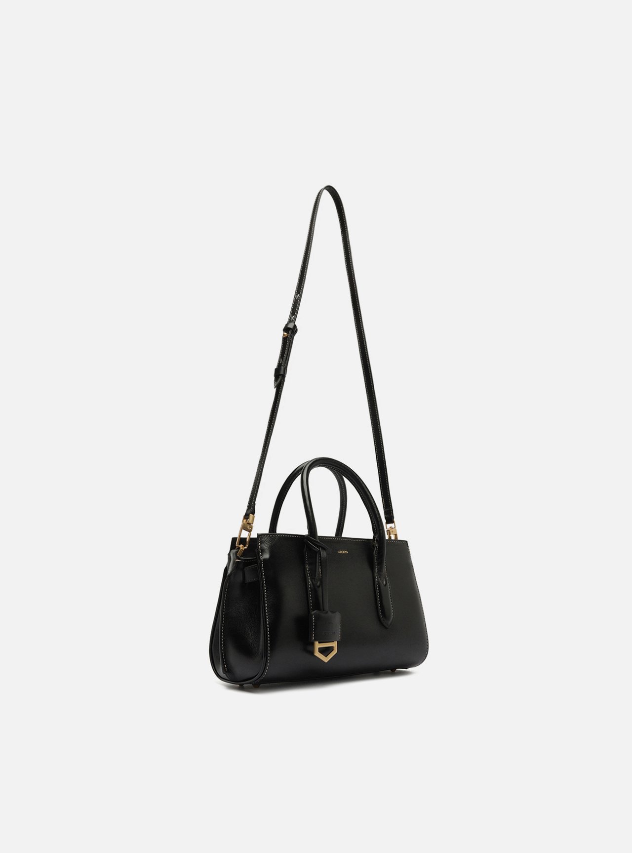 Bolsa Tote Preta Couro Pequena Metais — foto 5