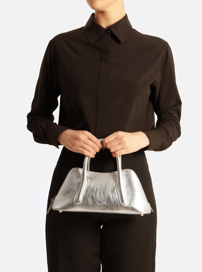 Bolsa Tote Prateada Couro Média Modern