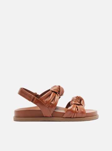 Arezzo — Sandália Papete Marrom Couro Nós Velcro