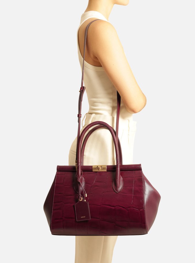 Bolsa Tote Vinho Couro Maxi Croco Grande