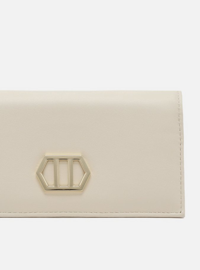 Clutch Branca Couro Metal Geométrico