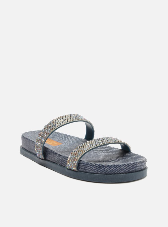 Sandália Papete Azul Denim Strass Luna Brizza