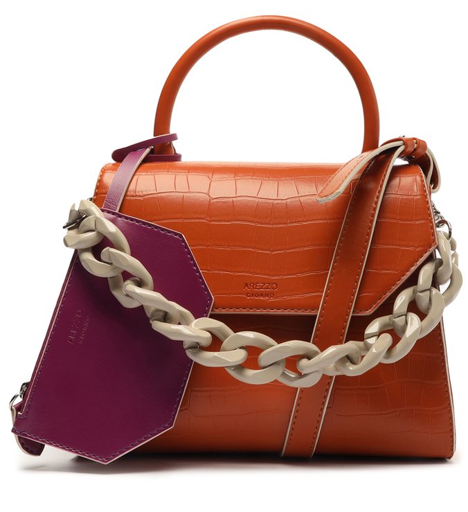 Bolsa Satchel Laranja Croco Iara Média