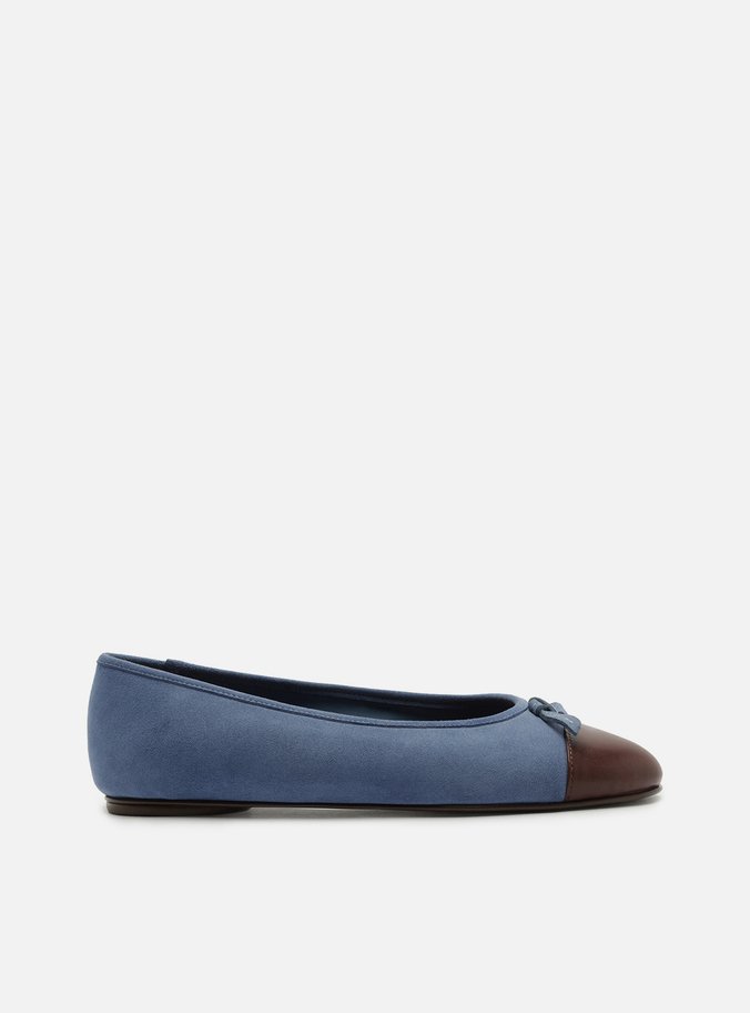 Sapatilha Azul Multimaterial Bico Redondo Laço
