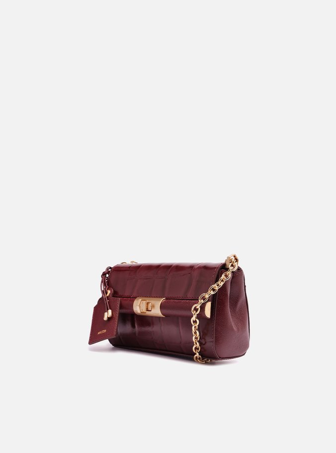 Bolsa Tiracolo Vinho Couro Maxi Croco Pequena
