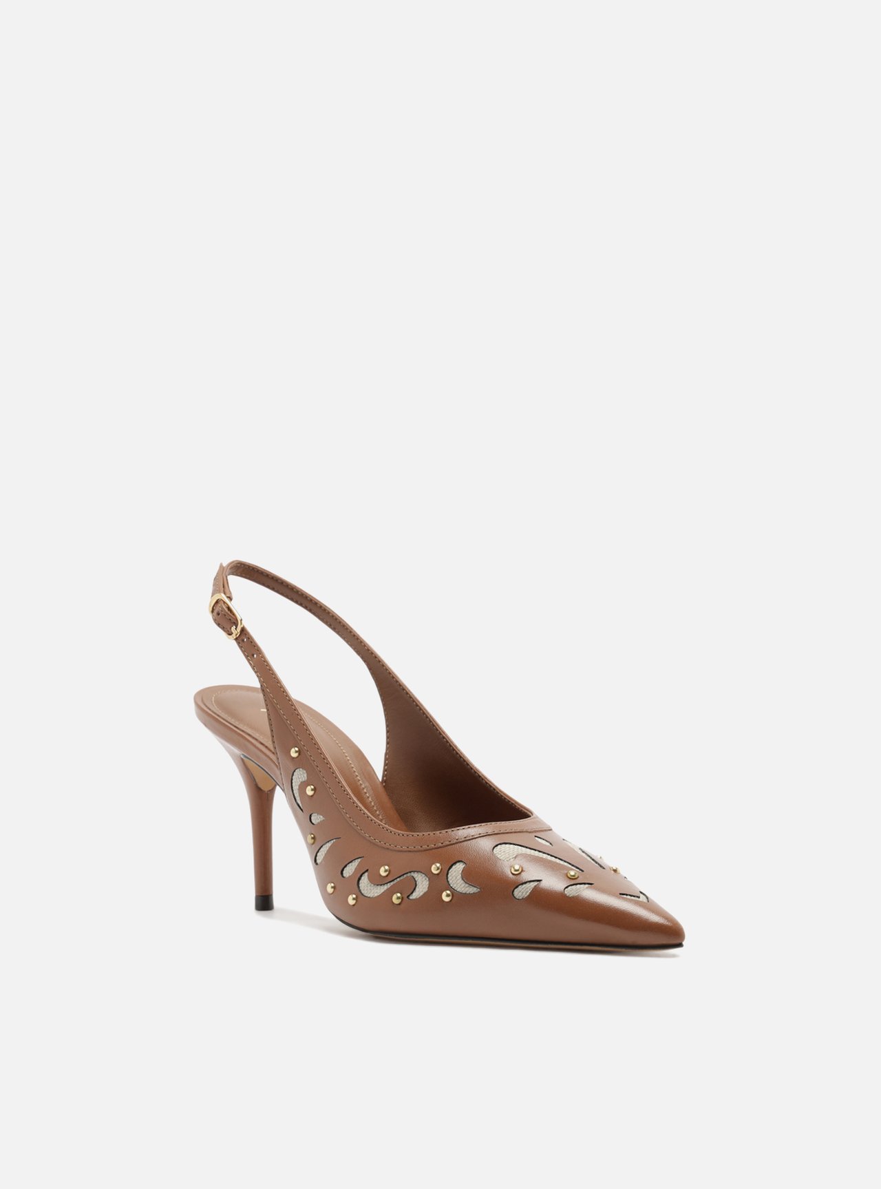 Scarpin Marrom Couro Salto Fino Slingback Recortes — foto 2
