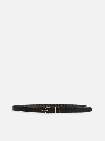 Cinto Preto Couro Fino Fivela Metal Oval