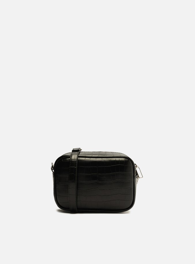 Bolsa Tiracolo Preta Croco Pequena
