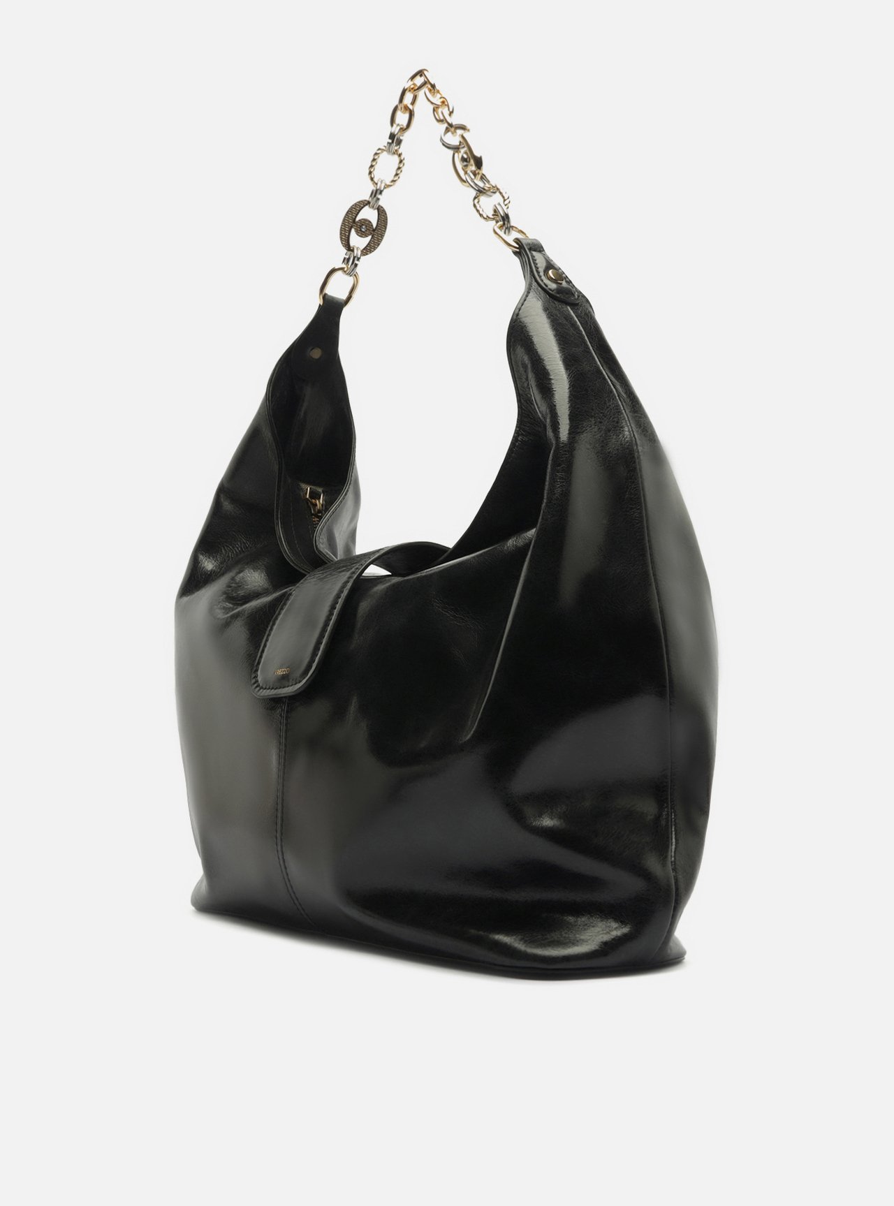 Bolsa Hobo Preta Couro Grande Corrente Elos — foto 2