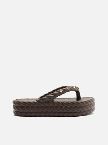 Arezzo — Chinelo Marrom Flatform Marrocos Metais Brizza