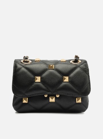 Bolsa Tiracolo Preta Couro Mizz Pequena Tachas