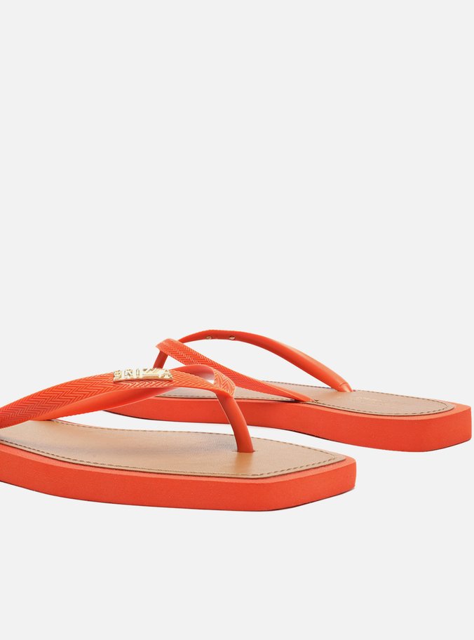 Chinelo de Dedo Laranja Square Palmilha Marrom