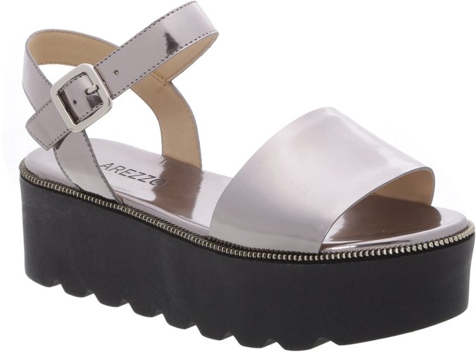 Sandália Flatform Tratorada 90's Verniz Old Silver