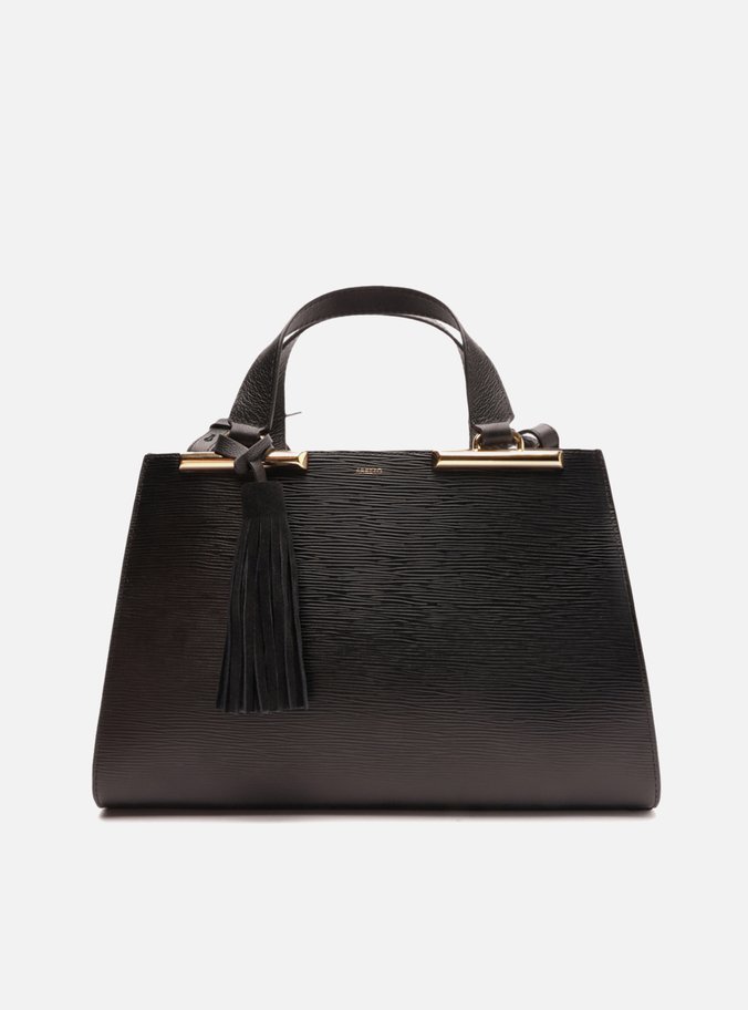 Bolsa Tote Preta Couro Média Metal Barbicacho