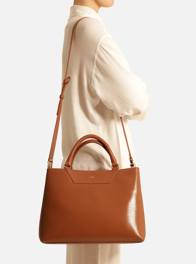 Bolsa Tote Marrom Couro Textura Grande